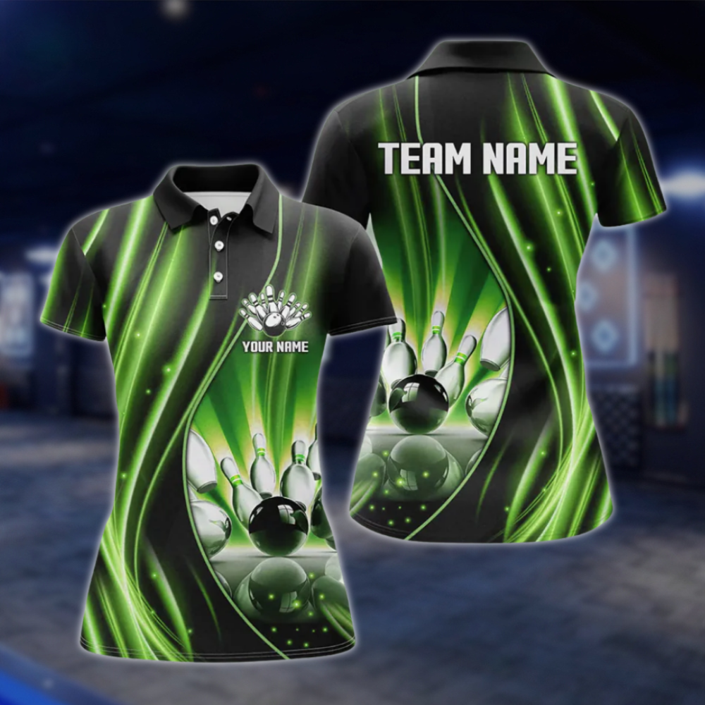 Custom Team Purple Lightning Women's Bowling Polo Shirt, Custom Bowling Shirt For Ladies BZ0488 BOW0282