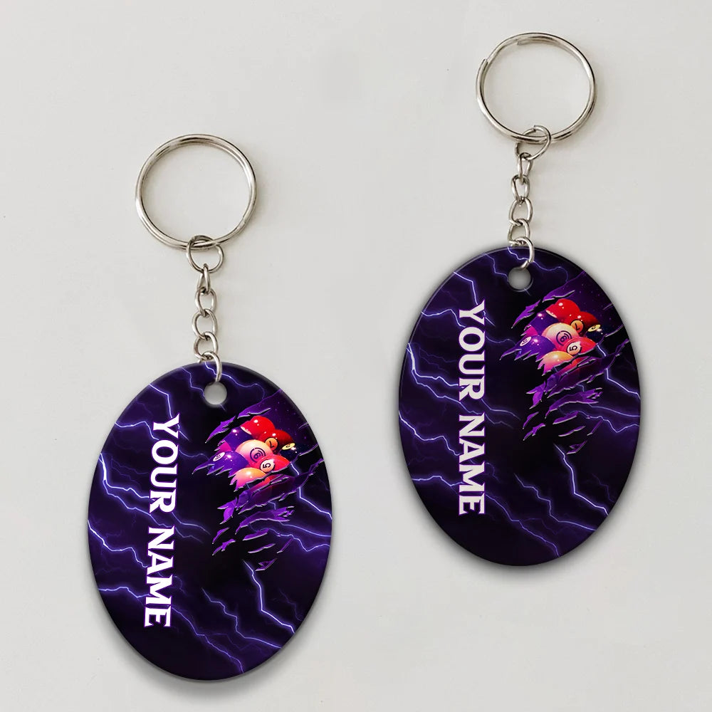 Billiard Pool 9 Ball Thunder Viking Personalized Name Keychain For Billiard Players ORN0165