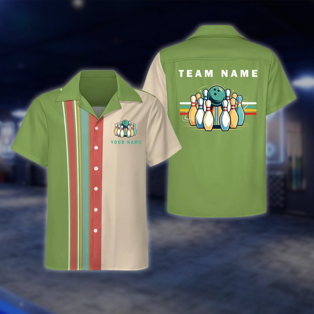 Personalized Retro Black Beige Bowling Hawaiian Shirt, Custom Retro Team Bowling Shirt BE0251 BOW0031