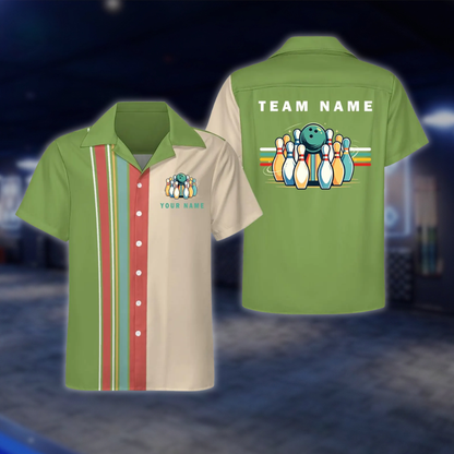 Personalized Retro Black Beige Bowling Hawaiian Shirt, Custom Retro Team Bowling Shirt BE0251 BOW0031