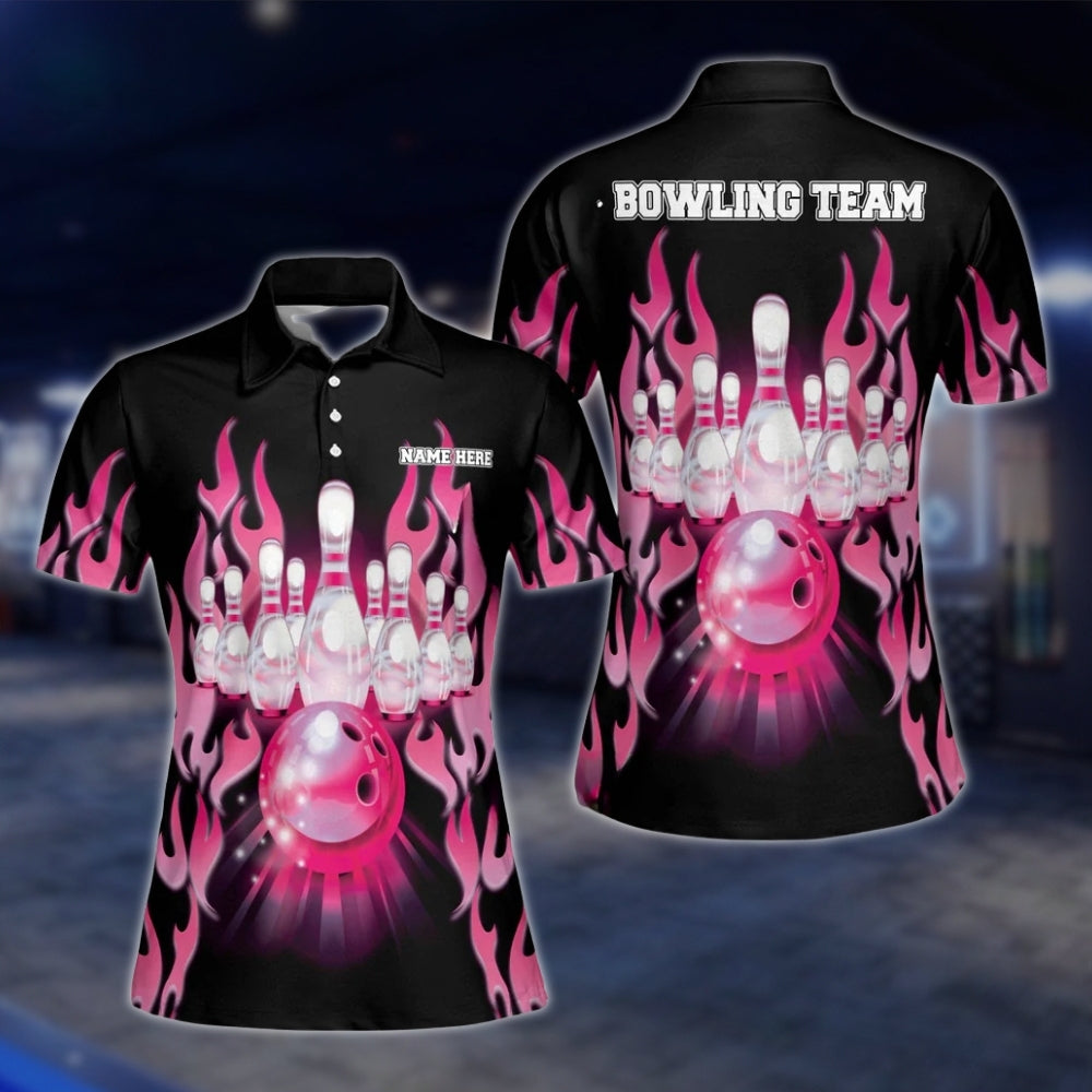 Custom Flame Women's Red Black Bowling Polo Shirt, Custom Flame Bowling Team Shirts BW0125 BOW0212