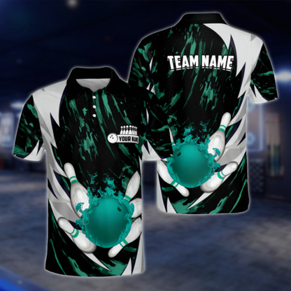 Custom Blue Flame Ball Mens Polo Bowling Team Shirts, Custom Flame Bowling Shirts For Team BZ0043 BOW0443