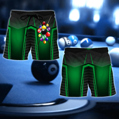Green Billiard Balls Custom Name 3D Short Sleeve T-Shirt Men's Board Shorts ORN0278