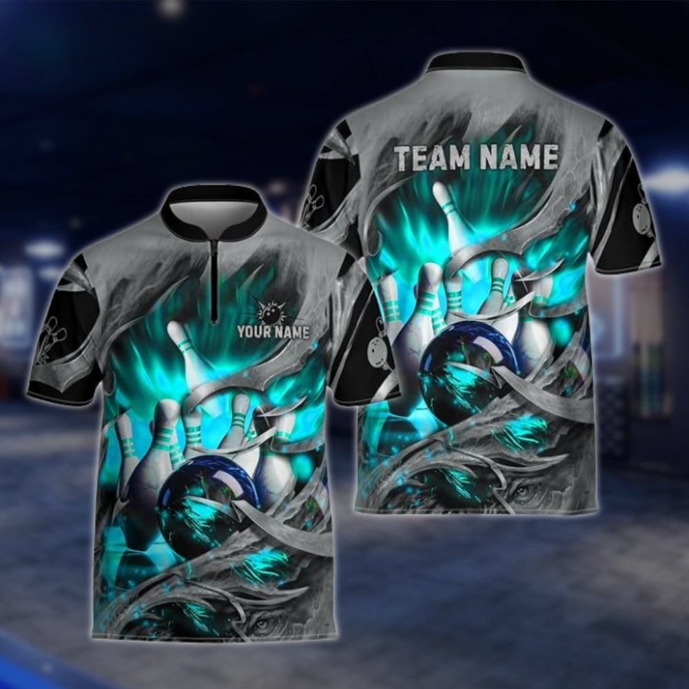 Custom Blue Grey Grunge Bowling Team Jersey For Mens, Custom Bowling Shirts For Team BZ0003 BOW0003