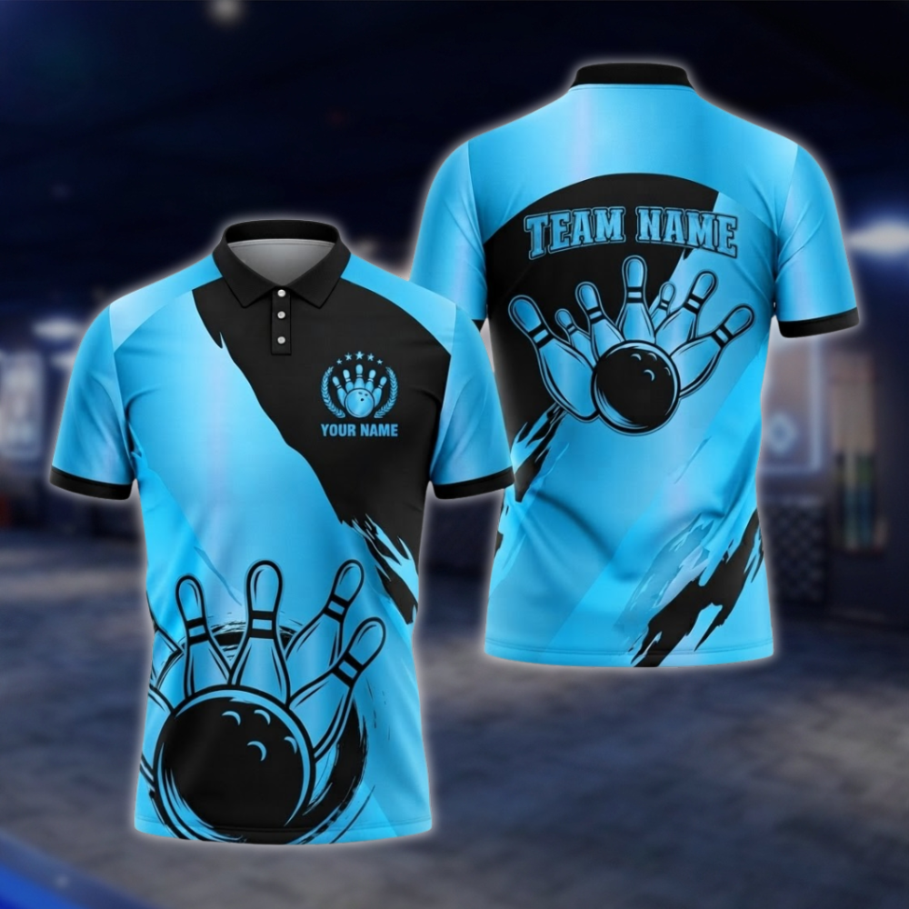 Personalized Silver Black Mens Bowling Polo Shirt For Men, Custom Team Bowling Shirt BZ0931 BOW0009
