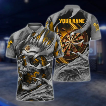Custom Skull Grunge Purple Dart Mens Polo Shirt, Custom Skull Dart Shirt With Name DAT0263