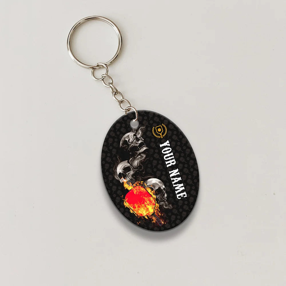 Pickleball Skull Hello Darkness My Old Friend Personalized Name 3D Keychain Gift For Pickleball Player ORN0199