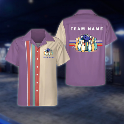 Personalized Retro Black Beige Bowling Hawaiian Shirt, Custom Retro Team Bowling Shirt BE0251 BOW0031