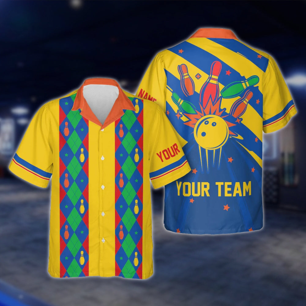 Custom Argyle Red Blue Green Hawaiian Bowling Shirt Men Women, Custom Retro Bowling Shirts For Team BE0015 BOW0347