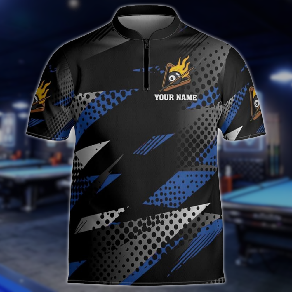 Custom Billiard Team Jersey For Mens, Custom Black And Cyan Pool Billiard Shirts BLD0237