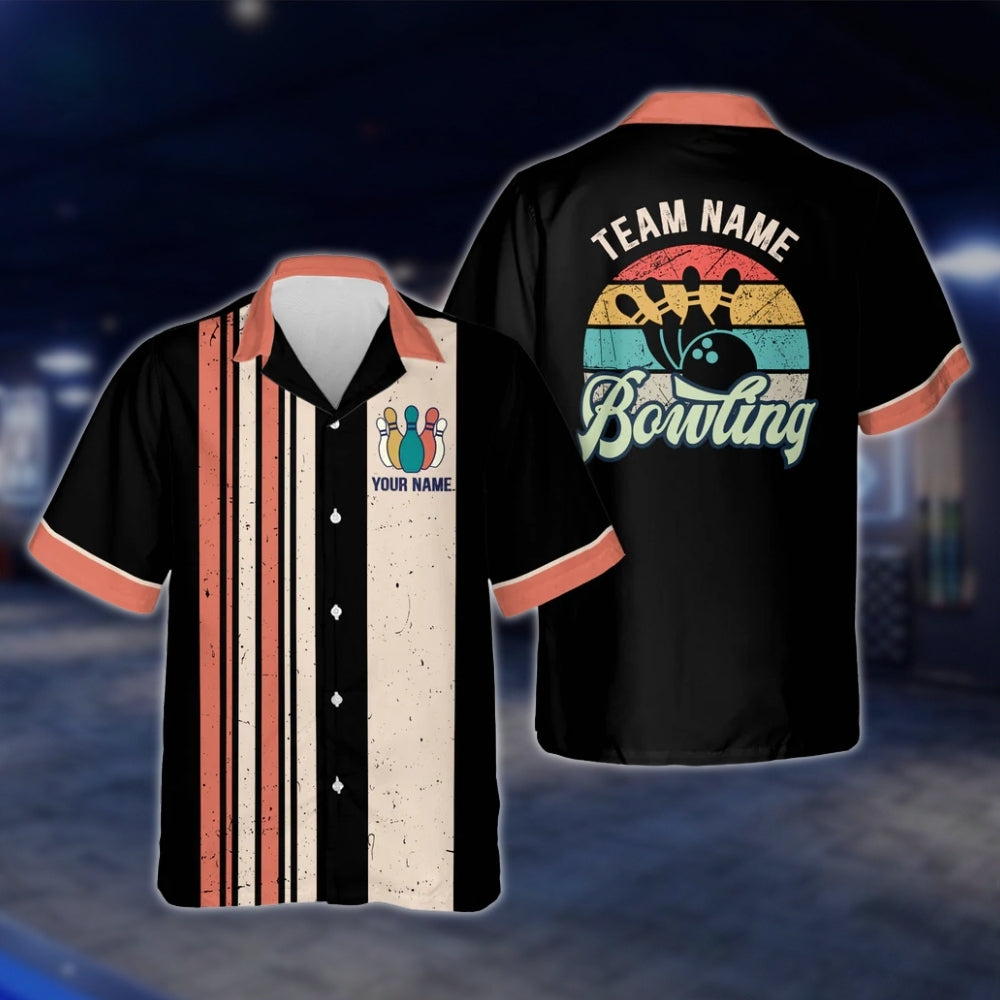 Custom Cyan Retro Bowling Hawaiian Shirt For Men Women, Custom Retro Bowling Team Shirts BZ0021 BOW0301