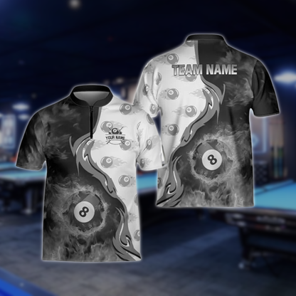Custom Red Flaming 8 Ball Billiard Jersey For Mens, Custom 8 Ball Flame Billiard Team Shirts BLD0176