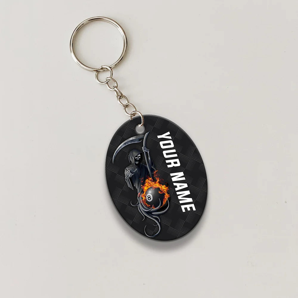 Grim Reaper Billiard Pool 8 Ball Hello Darkness My Old Friend Personalized Name Keychain Gift For Billiard Players ORN0210