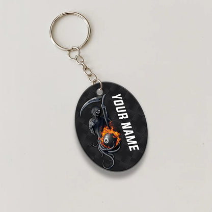 Grim Reaper Billiard Pool 8 Ball Hello Darkness My Old Friend Personalized Name Keychain Gift For Billiard Players ORN0210