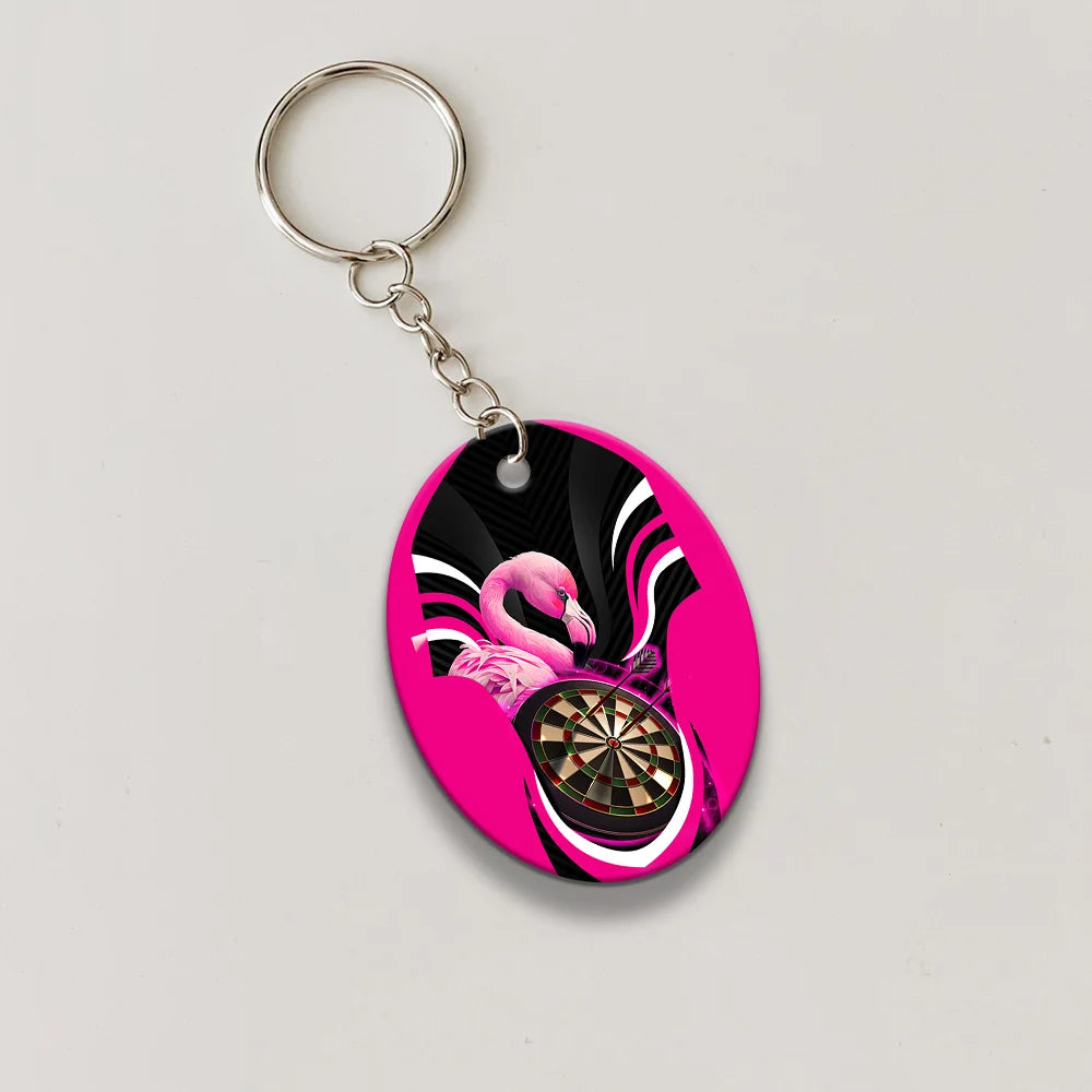 Pink Bullseye Dartboard  Flamingo And Darts Keychain For Dart Team Player ORN0195