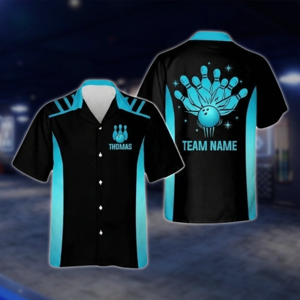 Custom Team Black And Yellow Bowling Hawaiian Shirt Men Women, Custom Bowling Team Shirts BZ0262 BOW0286