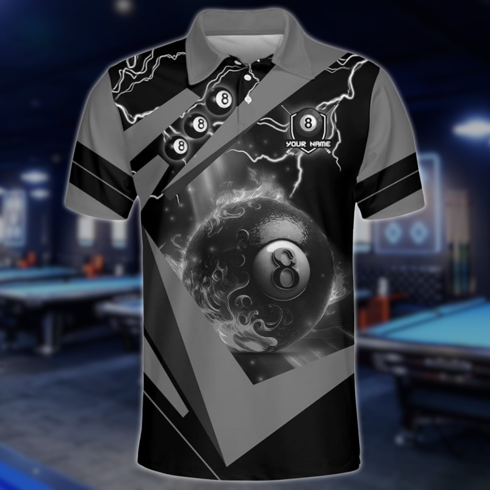 Custom 8 Ball Billiard Polo Team Shirt For Men, Custom Black And Blue Billiard Shirts BLD0024