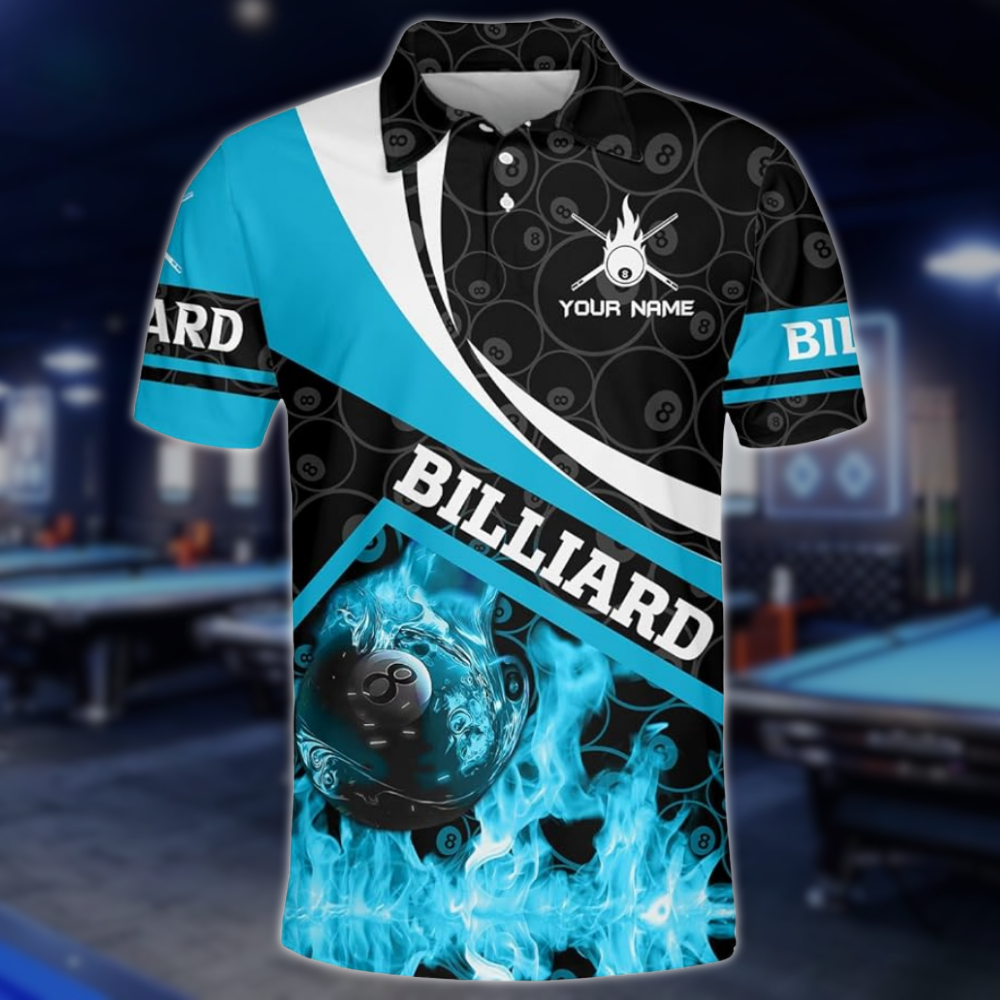 Custom Red Flame 8 Ball Billiard Men Polo Shirts, Custom Flame Billiard Shirts BLD0218