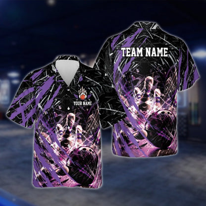 Custom Team Grunge Black Red Bowling Hawaiian Shirt For Men Women, Custom Bowling Team Shirts BE0050 BOW0361
