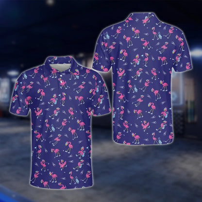 Flamingo Funny Golf Polo Shirt For Mens, Flamingo Lover Golf Shirts GOF0068