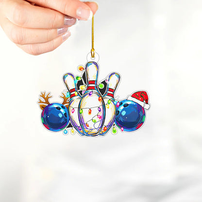Blue Bowling Ball White Skittles Christmas Ornament ORN0076