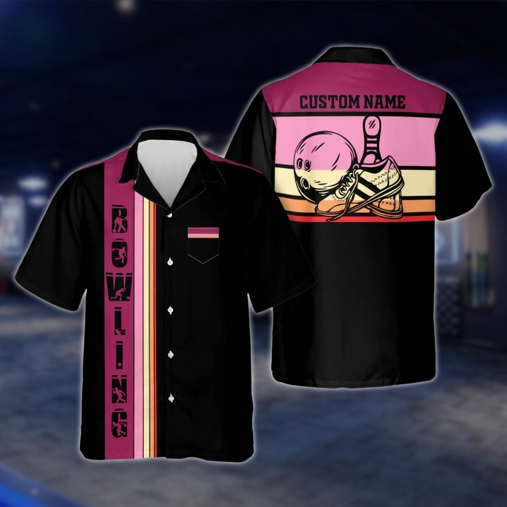 Custom Retro Sunset Bowling Hawaiian Shirt For Men, Custom Retro Bowling Shirt With Pocket BZ0117 BOW0298