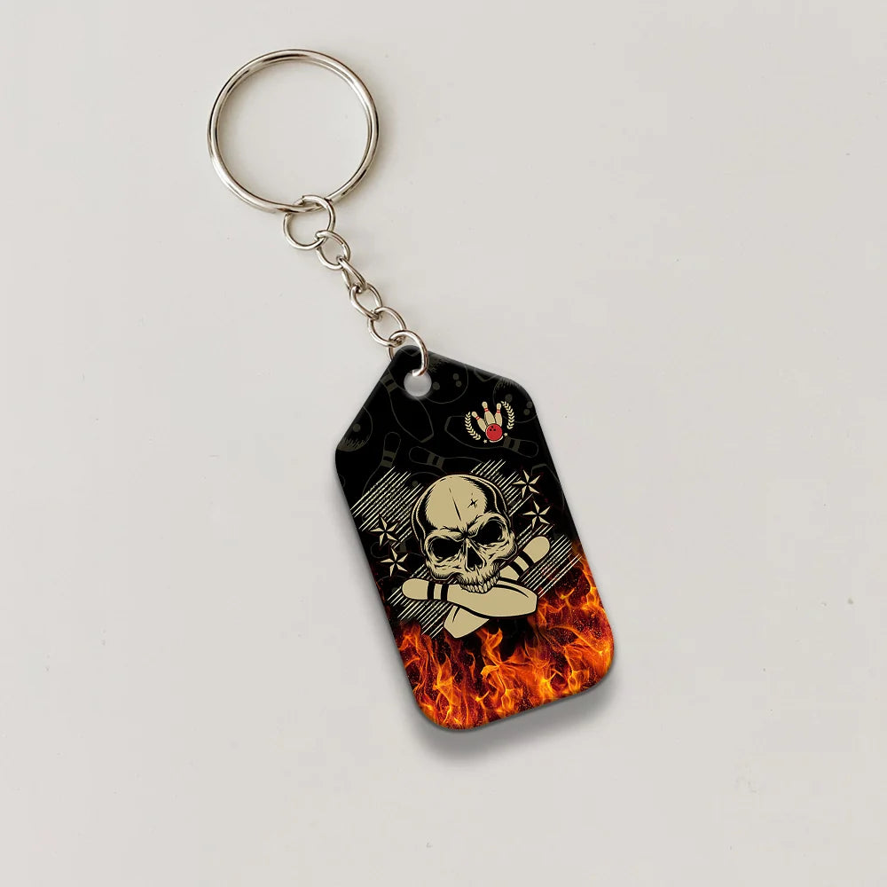 Skull Bowling In Fire Keychain ORN0172