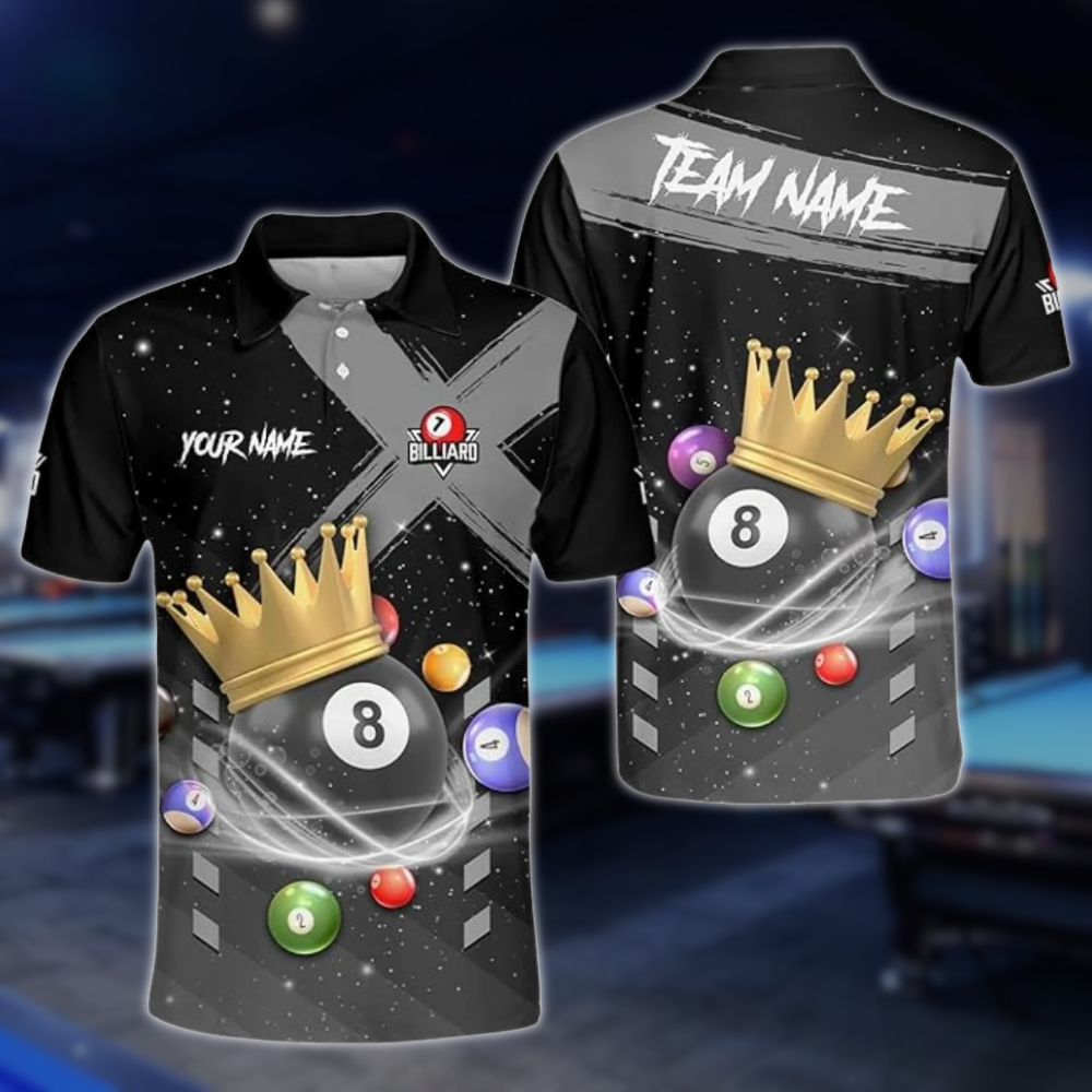 Custom King 8 Ball Polo Shirt For Men, Custom Pool Billiard Team Shirts BLD0177