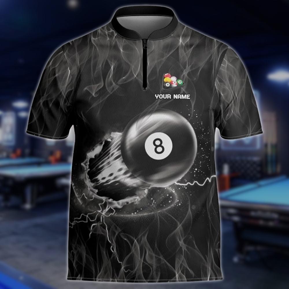 Custom Red Flame 8 Ball  Billiard Men Jersey, Custom Flame Billiard Team Shirts BLD0236