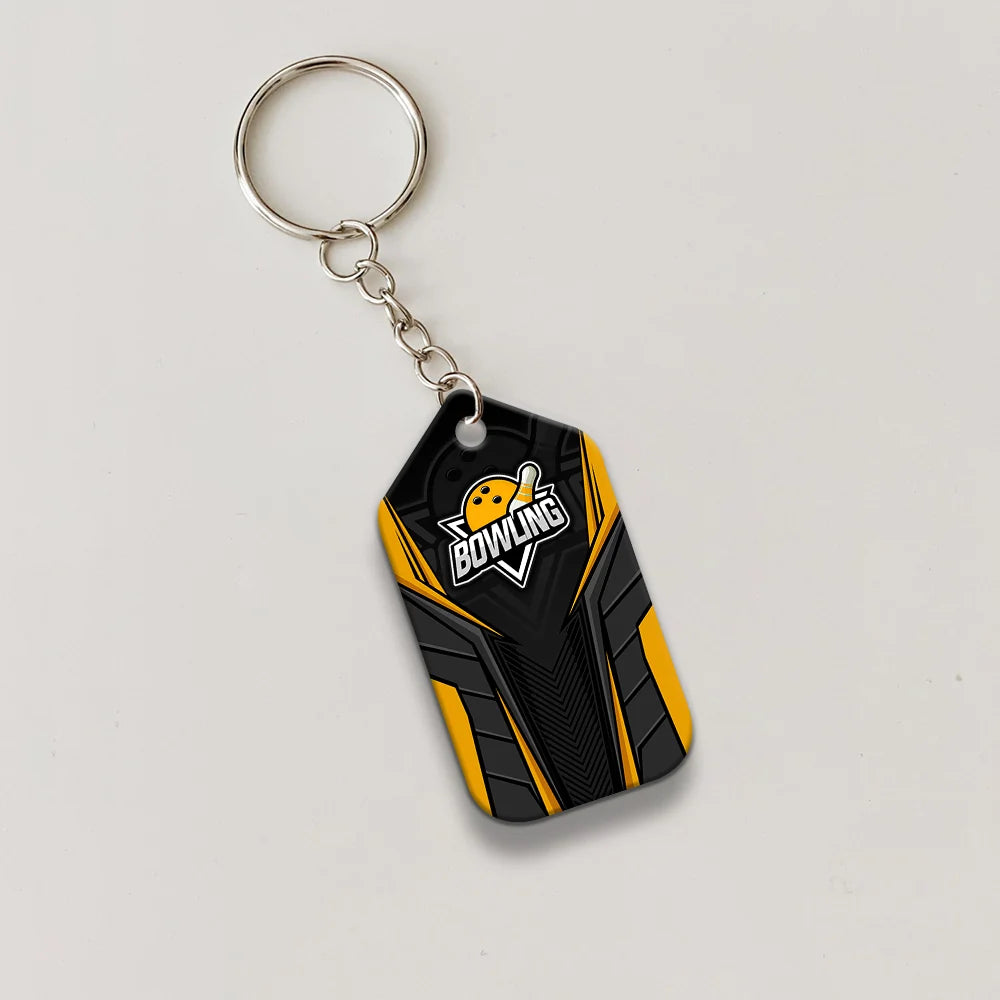 Bowling Pin And Bowl Ball Yellow Personalized Name 3D Keychain Gift For Bowler ORN0207
