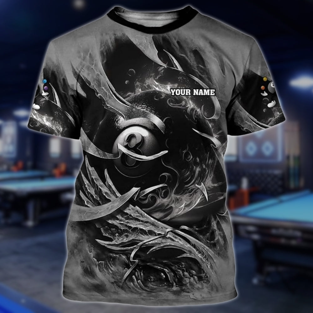 Custom Team 8 Ball TShirts For Men And Women, Custom Flaming 8 Ball Billiard Team Shirts BLD0272