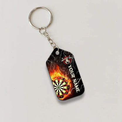 Thunder Flame Bullseye Dartboard Personalized Name 3D Dragon And Darts Keychain For Dart Team Player ORN0183