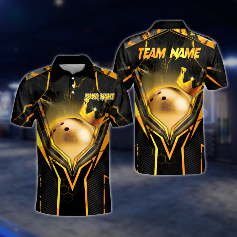 Custom Team Black Blue Bowling Ball King Polo Shirts For Men, Custom Bowling Team Shirts BA0004 BOW0458