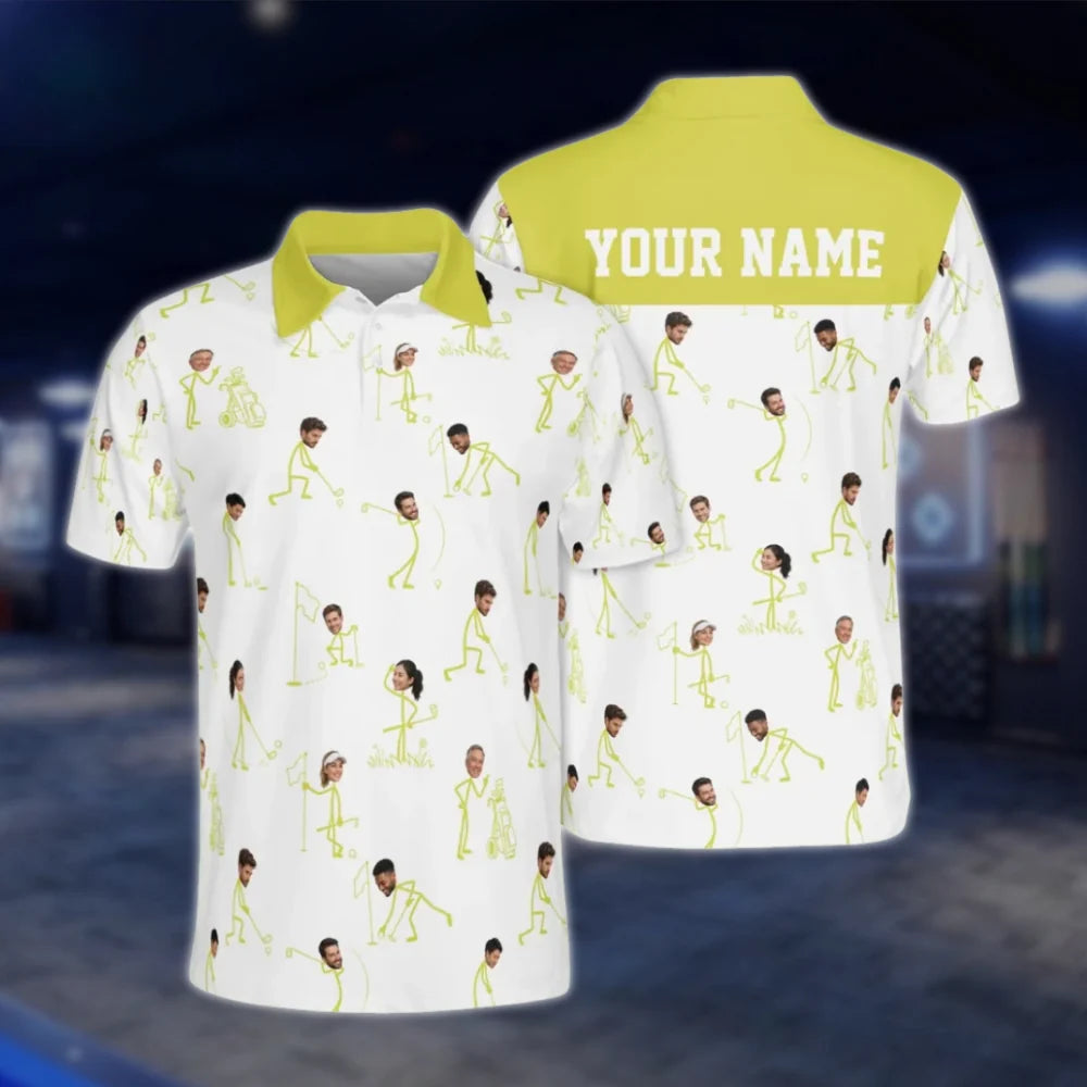 Custom Faces With Stick Figure Golf Polo Shirt Men, Custom Funny Golf Shirts With Photo GOF0065
