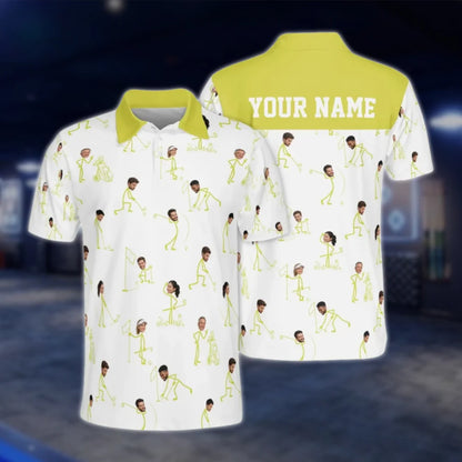 Custom Faces With Stick Figure Golf Polo Shirt Men, Custom Funny Golf Shirts With Photo GOF0065