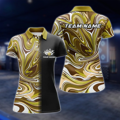 Personalized Marble Purple Black Women's Bowling Polo Shirt, Custom Team Bowling Shirt Ladies BZ0766 BOW0142