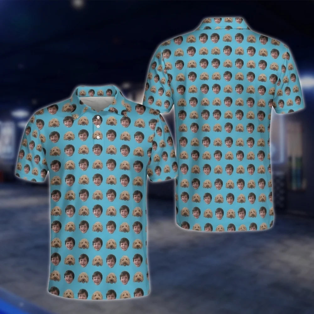 Custom Face Pattern Golf Polo Shirts For Men, Custom Photo Golf Shirts GOF0182