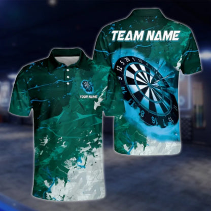 Custom Team Blue Grunge Dart Polo Shirt, Custom Dart Shirts DAT0442