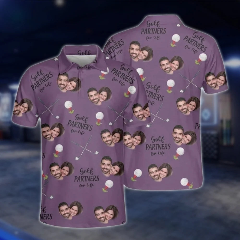 Custom Face Golf Partners For Life Golf Polo Shirts For Men, Custom Photo Couple Golf Shirts GOF0253