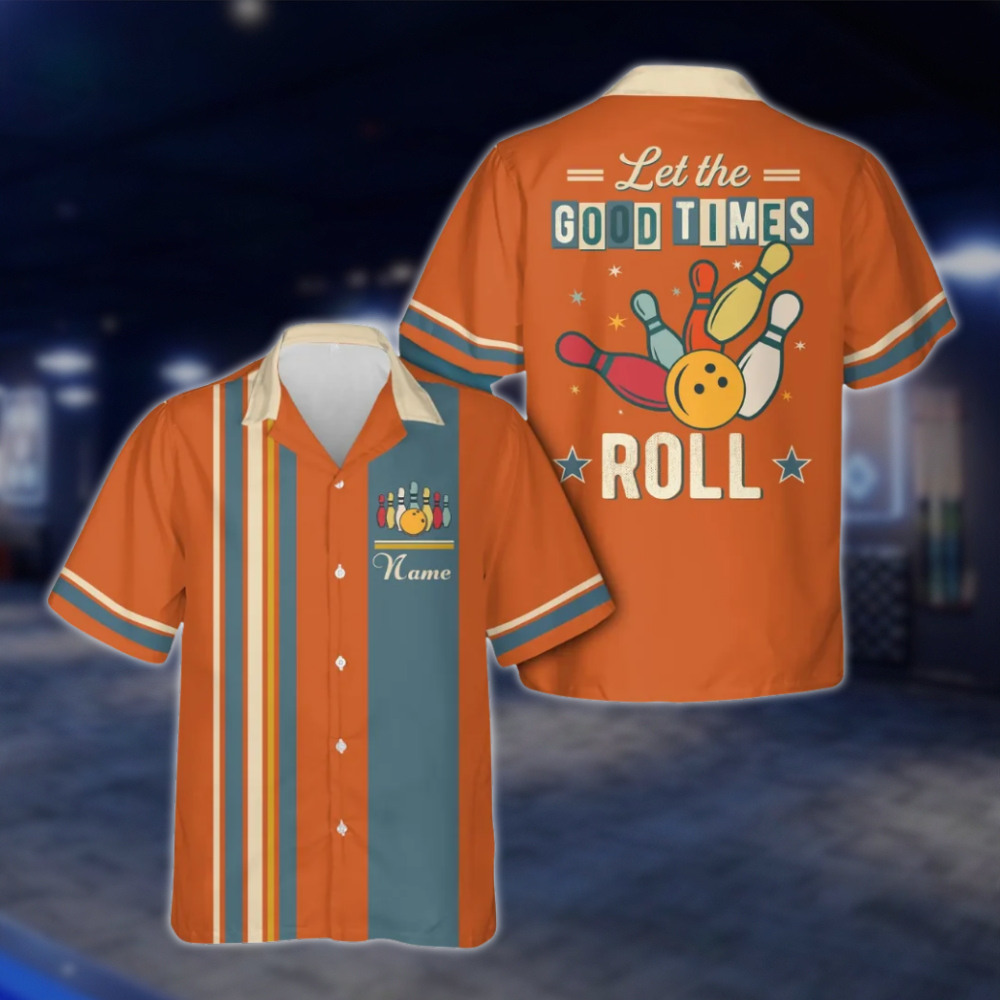 Let The Good Times Roll Personalized Retro Bowling Hawaiian Shirt Men And Women, Custom Funny Bowling Shirt Cyan BE0216 BOW0111