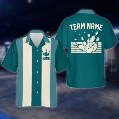 Personalized Blue Retro Bowling Hawaiian Shirt Men, Custom Retro Bowling Shirt For Team BE0219 BOW0151