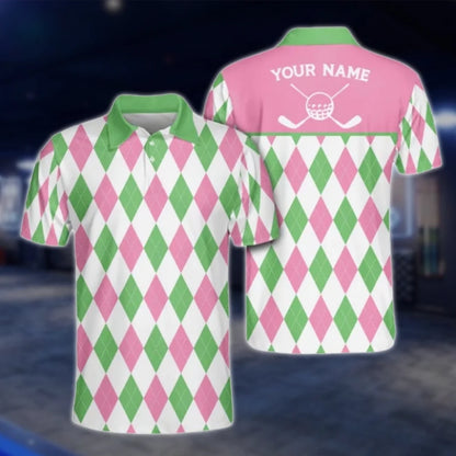 Personalised Green Golf Polo Shirts For Men, Custom Name Golf Shirts GOF0225