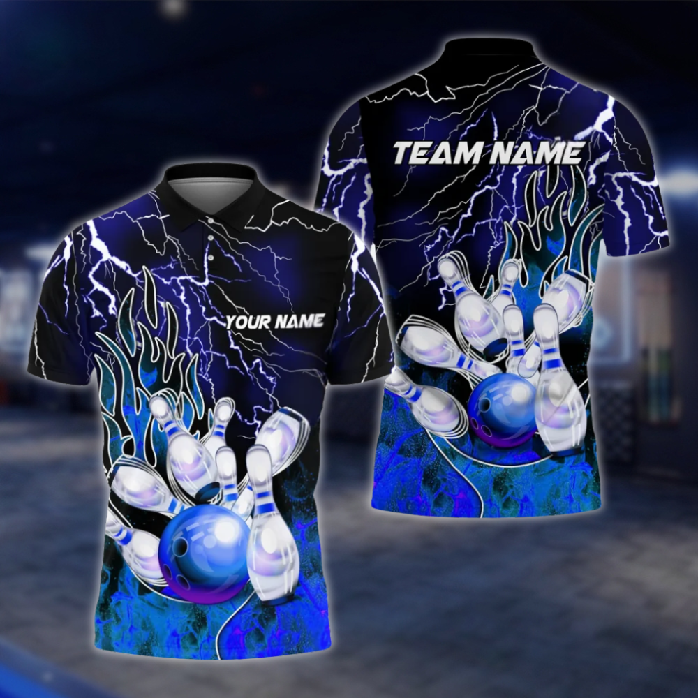 Personalized Flame Purple Bowling Polo Shirt For Men, Custom Flame Bowling Shirts Team BZ0759 BOW0160