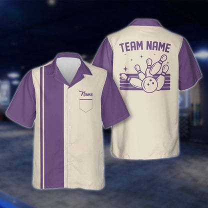 Custom Vintage Blue Beige Bowling Hawaiian Shirt For Men Women, Custom Vintage Bowling Team Shirts BE0008 BOW0370
