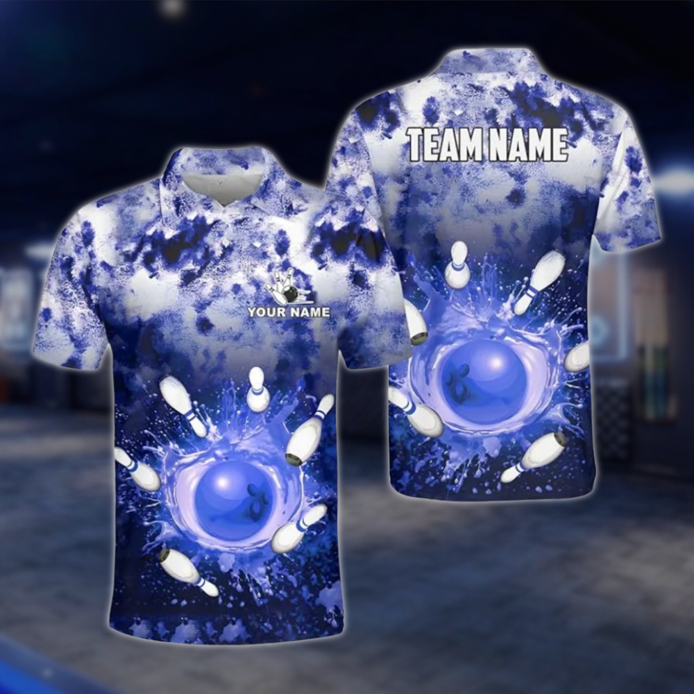 Personalized Mens Splash Purple Bowling Polo Shirt, Custom Bowling Team Shirt BZ0788 BOW0119