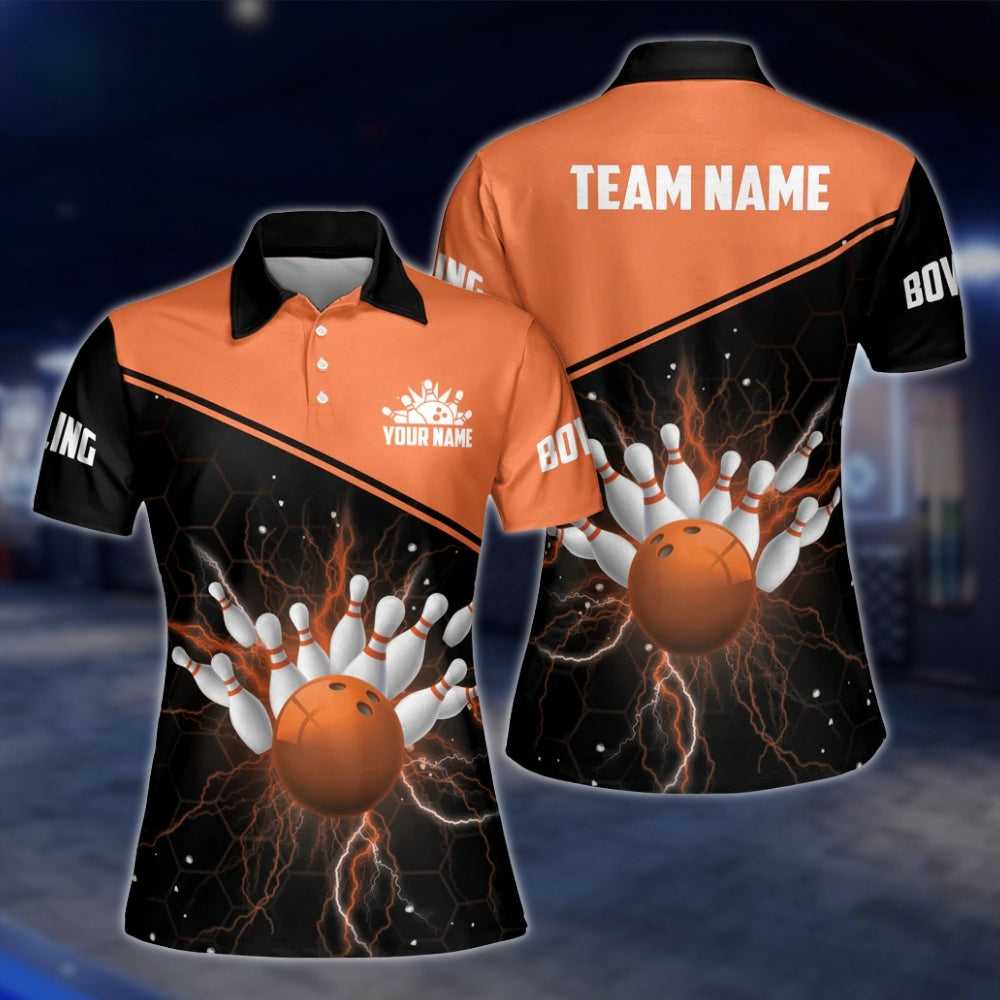 Custom Thunder Red Bowling Womens Polo Shirt, Custom Thunder Team Bowling Shirts For Ladies BW0149 BOW0211