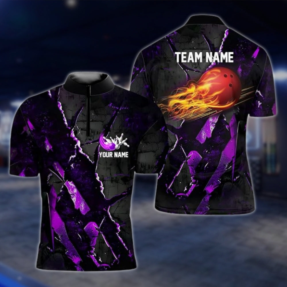 Custom Fire Ball Black Red Bowling Jersey For Mens, Custom Team Flame Bowling Shirts BZ0093 BOW0461