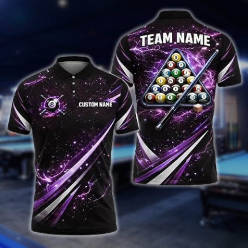 Custom Thunder Lightning Blue Billiard Polo Shirt Men, Custom Billiard Team Shirts BLD0006