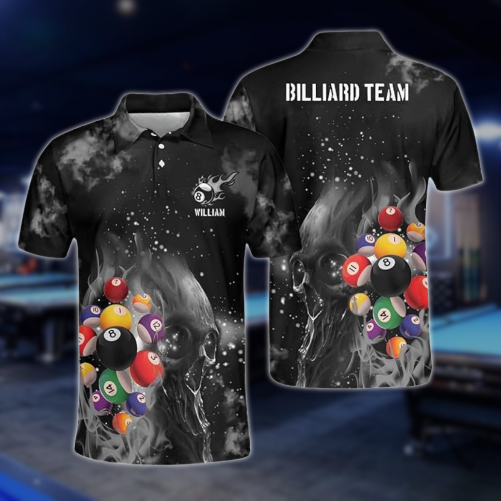 Custom Flame Skull Billiard Polo Shirt For Men, Custom Skull Billiard Team Shirts BLD0281