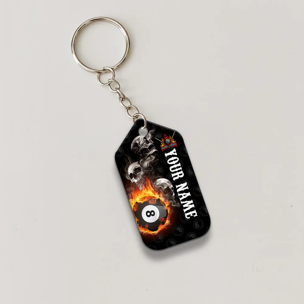 Skull Reaper Billiard Pool 8 Ball Hello Darkness My Old Friend Personalized Name Keychain Gift For Billiard Players ORN0211